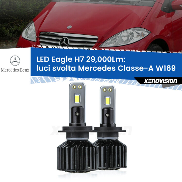 <strong>Kit luci svolta LED specifico per Mercedes Classe-A</strong> W169 2004 - 2012. Lampade <strong>H7</strong> Canbus da 29.000Lumen di luminosità modello Eagle Xenovision.