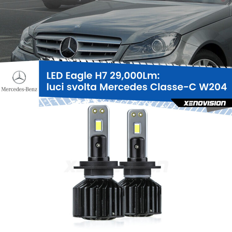 <strong>Kit luci svolta LED specifico per Mercedes Classe-C</strong> W204 2011 - 2014. Lampade <strong>H7</strong> Canbus da 29.000Lumen di luminosità modello Eagle Xenovision.