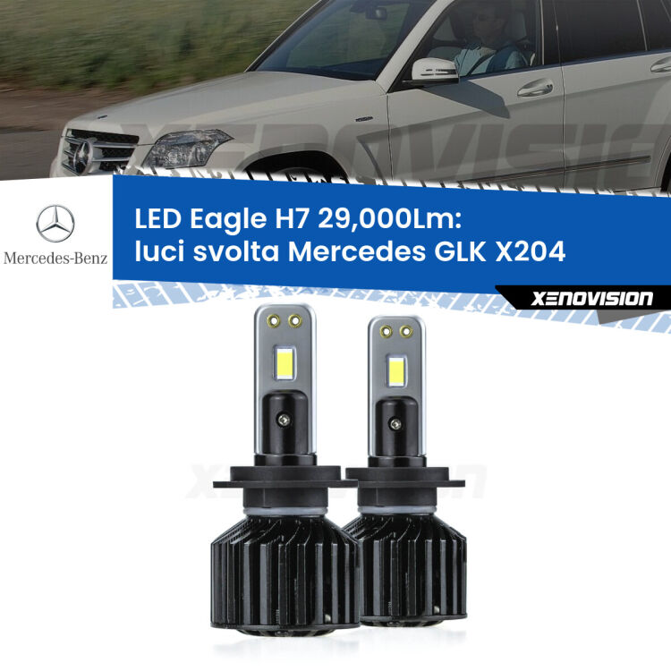 <strong>Kit luci svolta LED specifico per Mercedes GLK</strong> X204 2008 - 2015. Lampade <strong>H7</strong> Canbus da 29.000Lumen di luminosità modello Eagle Xenovision.