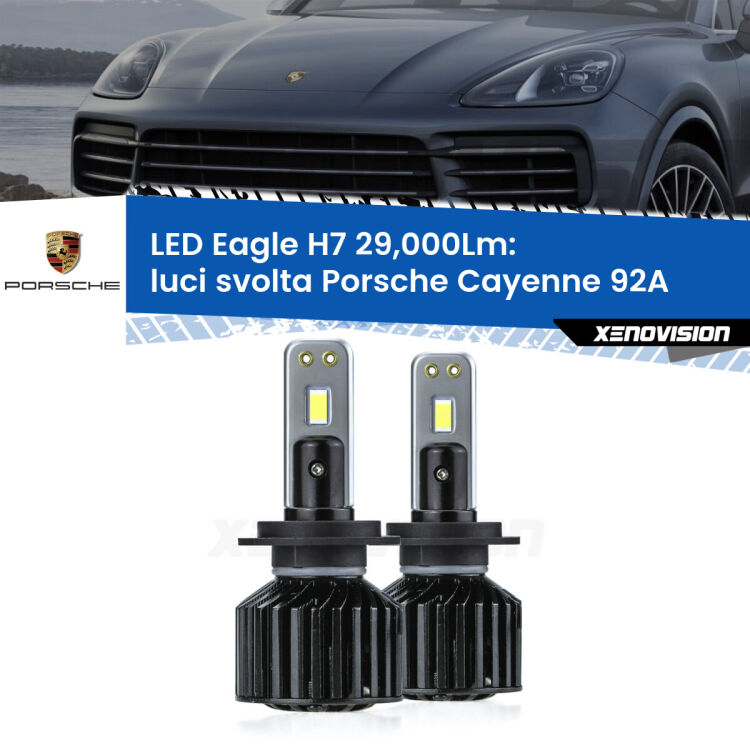 <strong>Kit luci svolta LED specifico per Porsche Cayenne</strong> 92A 2010 - 2014. Lampade <strong>H7</strong> Canbus da 29.000Lumen di luminosità modello Eagle Xenovision.