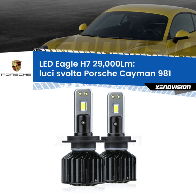 <strong>Kit luci svolta LED specifico per Porsche Cayman</strong> 981 2013 in poi. Lampade <strong>H7</strong> Canbus da 29.000Lumen di luminosità modello Eagle Xenovision.