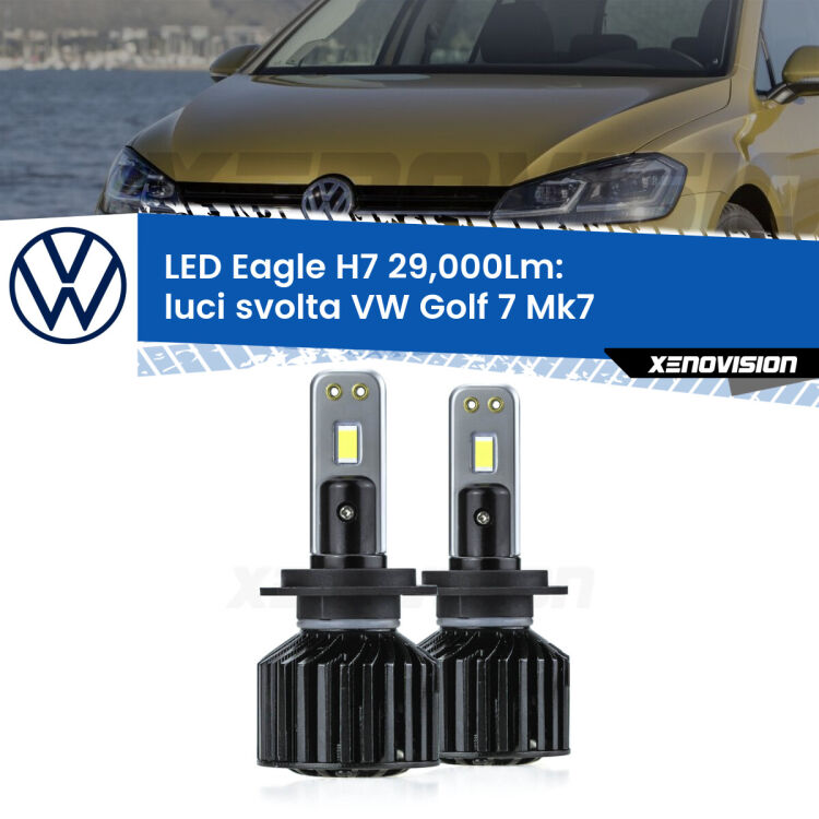 <strong>Kit luci svolta LED specifico per VW Golf 7</strong> Mk7 2012 - 2019. Lampade <strong>H7</strong> Canbus da 29.000Lumen di luminosità modello Eagle Xenovision.