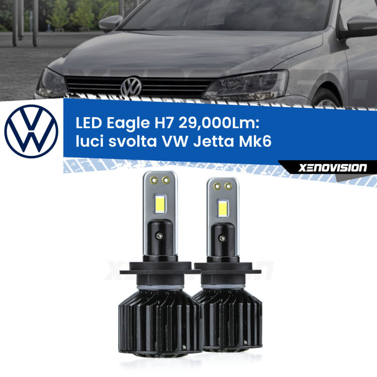 <strong>Kit luci svolta LED specifico per VW Jetta</strong> Mk6 2010 - 2017. Lampade <strong>H7</strong> Canbus da 29.000Lumen di luminosità modello Eagle Xenovision.