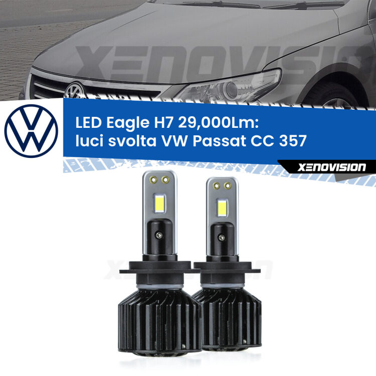 <strong>Kit luci svolta LED specifico per VW Passat CC</strong> 357 2008 - 2012. Lampade <strong>H7</strong> Canbus da 29.000Lumen di luminosità modello Eagle Xenovision.