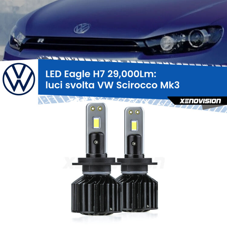 <strong>Kit luci svolta LED specifico per VW Scirocco</strong> Mk3 2008 - 2017. Lampade <strong>H7</strong> Canbus da 29.000Lumen di luminosità modello Eagle Xenovision.