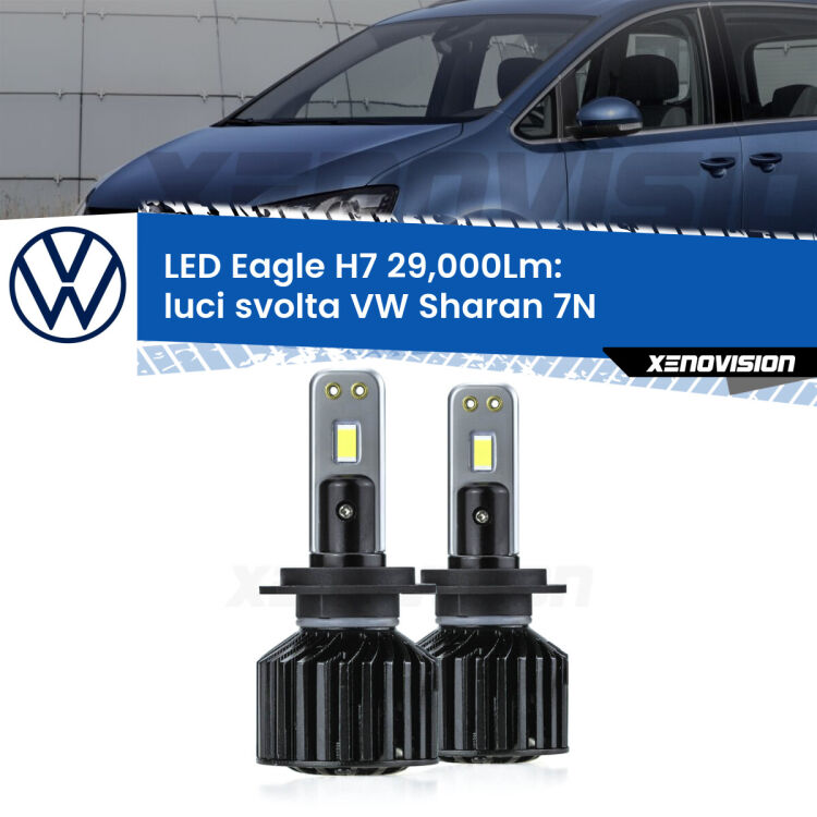 <strong>Kit luci svolta LED specifico per VW Sharan</strong> 7N 2010 - 2019. Lampade <strong>H7</strong> Canbus da 29.000Lumen di luminosità modello Eagle Xenovision.