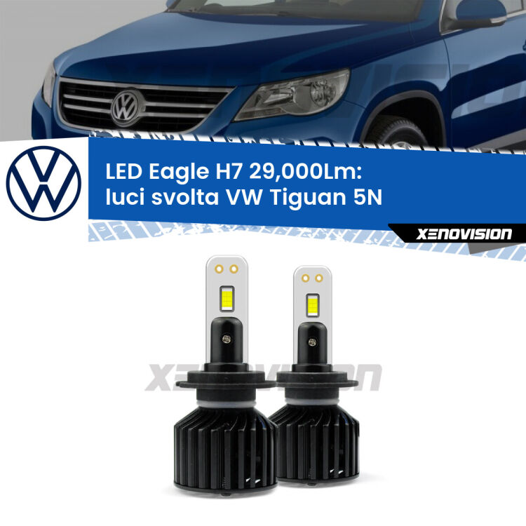 <strong>Kit luci svolta LED specifico per VW Tiguan</strong> 5N 2007 - 2018. Lampade <strong>H7</strong> Canbus da 29.000Lumen di luminosità modello Eagle Xenovision.