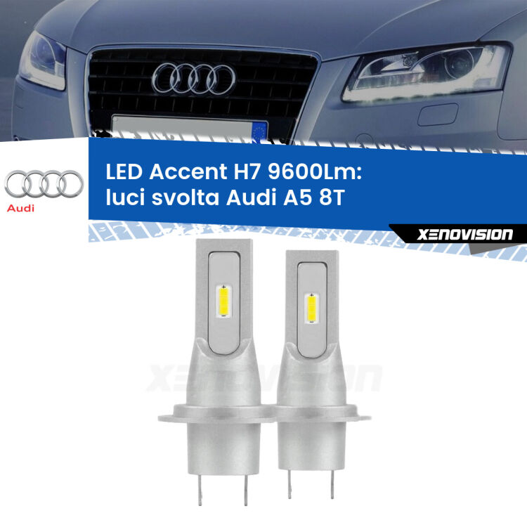 <strong>Kit LED Luci svolta per Audi A5</strong> 8T 2007 - 2017.</strong> Coppia lampade <strong>H7</strong> senza ventola e ultracompatte per installazioni in fari senza spazi.