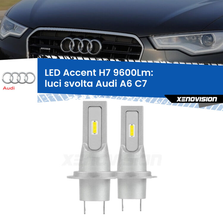 <strong>Kit LED Luci svolta per Audi A6</strong> C7 2010 - 2018.</strong> Coppia lampade <strong>H7</strong> senza ventola e ultracompatte per installazioni in fari senza spazi.