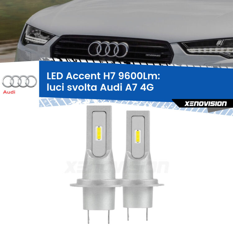 <strong>Kit LED Luci svolta per Audi A7</strong> 4G 2010 - 2018.</strong> Coppia lampade <strong>H7</strong> senza ventola e ultracompatte per installazioni in fari senza spazi.