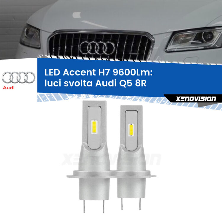 <strong>Kit LED Luci svolta per Audi Q5</strong> 8R 2008 - 2017.</strong> Coppia lampade <strong>H7</strong> senza ventola e ultracompatte per installazioni in fari senza spazi.