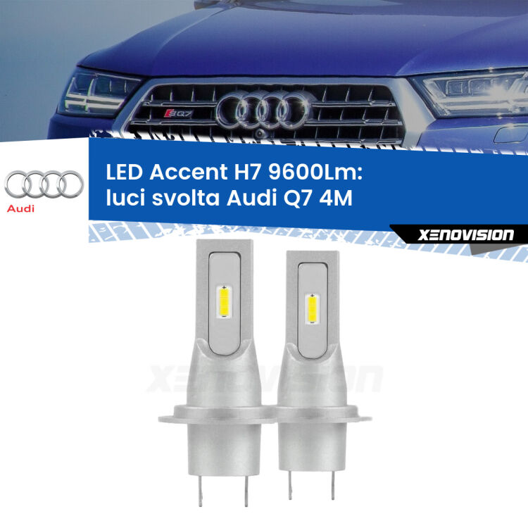 <strong>Kit LED Luci svolta per Audi Q7</strong> 4M 2015 in poi.</strong> Coppia lampade <strong>H7</strong> senza ventola e ultracompatte per installazioni in fari senza spazi.