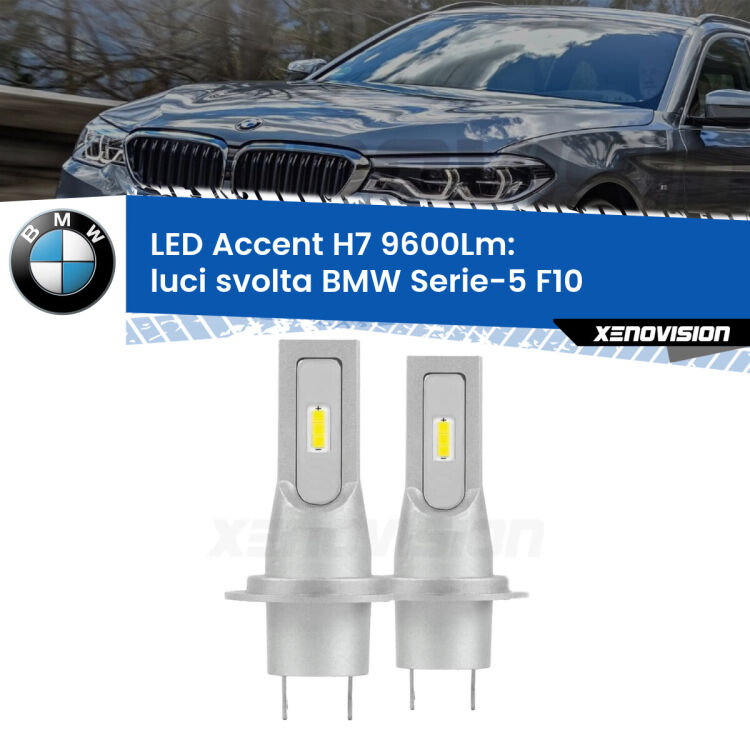 <strong>Kit LED Luci svolta per BMW Serie-5</strong> F10 2010 - 2016.</strong> Coppia lampade <strong>H7</strong> senza ventola e ultracompatte per installazioni in fari senza spazi.