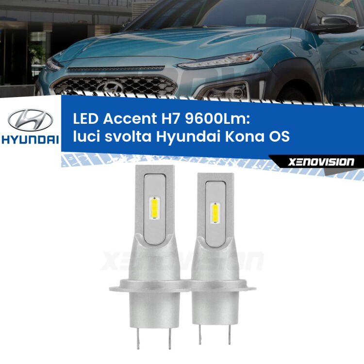 <strong>Kit LED Luci svolta per Hyundai Kona</strong> OS 2017 in poi.</strong> Coppia lampade <strong>H7</strong> senza ventola e ultracompatte per installazioni in fari senza spazi.