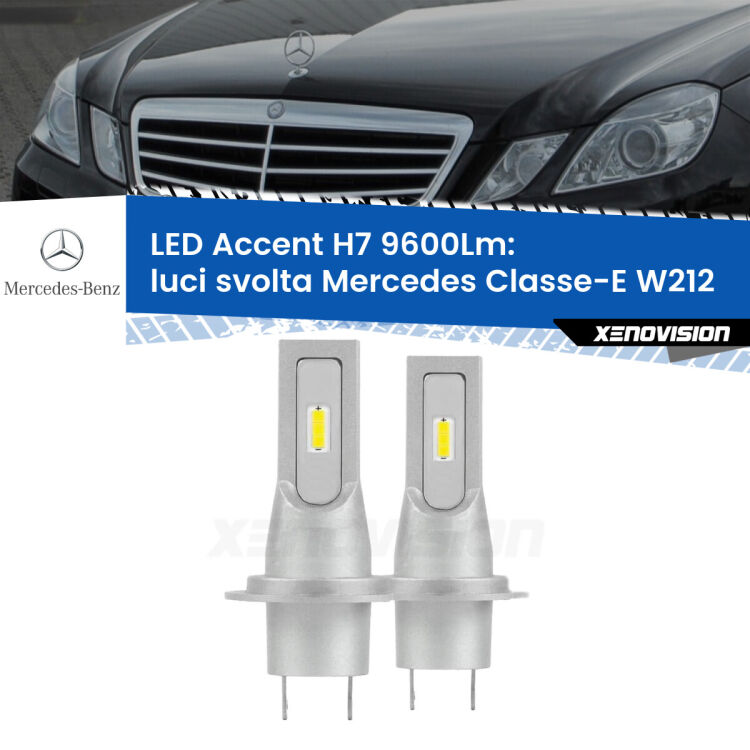Luci svolta LED H7 9600Lm per Mercedes Classe-E W212 2009 - 2016 <strong>Kit LED Luci svolta per Mercedes Classe-E</strong> W212 2009 - 2016.</strong> Coppia lampade <strong>H7</strong> senza ventola e ultracompatte per installazioni in fari senza spazi.