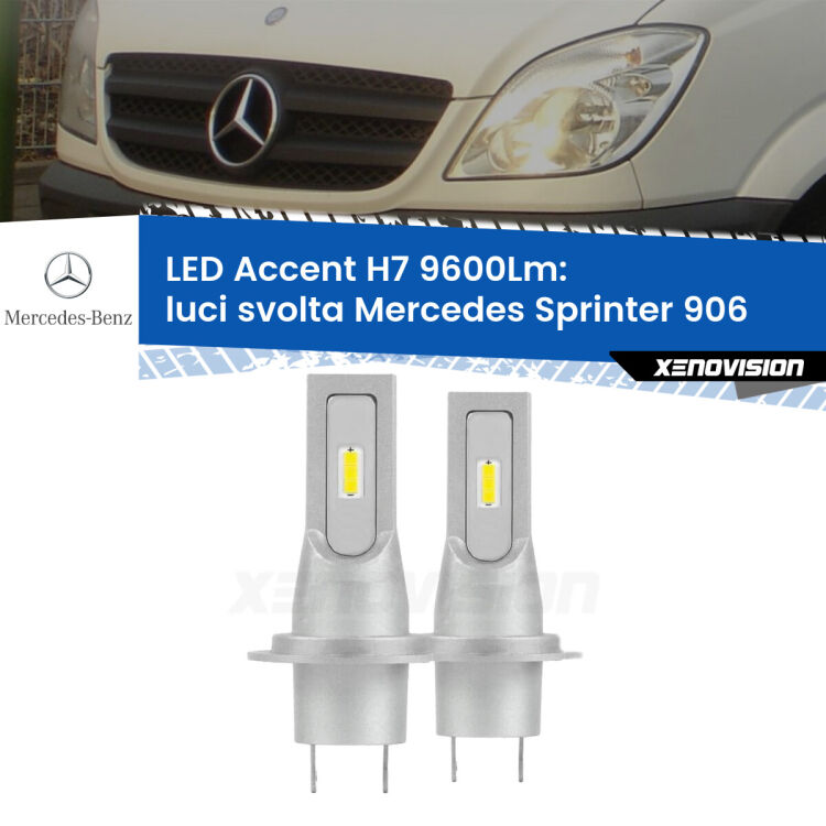 <strong>Kit LED Luci svolta per Mercedes Sprinter</strong> 906 2006 - 2018.</strong> Coppia lampade <strong>H7</strong> senza ventola e ultracompatte per installazioni in fari senza spazi.