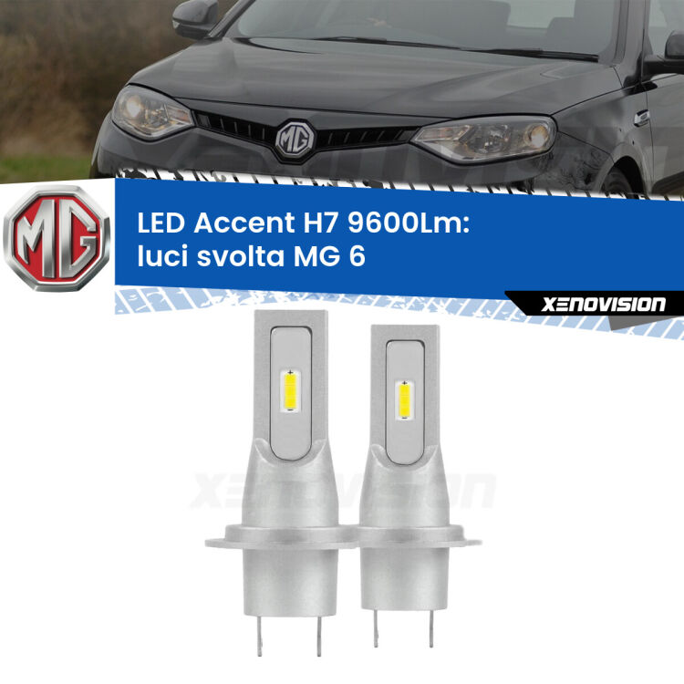 0 Luci svolta LED H7 9600Lm per MG 6  2010 in poi <strong>Kit LED Luci svolta per MG 6</strong>  2010 in poi.</strong> Coppia lampade <strong>H7</strong> senza ventola e ultracompatte per installazioni in fari senza spazi.