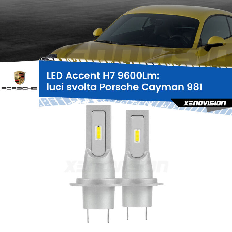 <strong>Kit LED Luci svolta per Porsche Cayman</strong> 981 2013 in poi.</strong> Coppia lampade <strong>H7</strong> senza ventola e ultracompatte per installazioni in fari senza spazi.