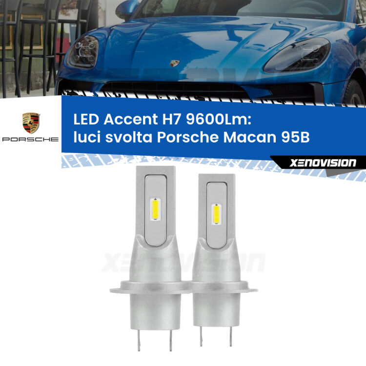 Luci svolta LED H7 9600Lm per Porsche Macan 95B 2014 - 2018 <strong>Kit LED Luci svolta per Porsche Macan</strong> 95B 2014 - 2018.</strong> Coppia lampade <strong>H7</strong> senza ventola e ultracompatte per installazioni in fari senza spazi.