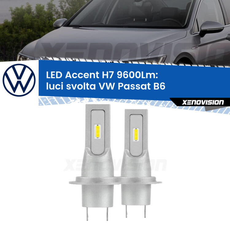 <strong>Kit LED Luci svolta per VW Passat</strong> B6 2005 - 2010.</strong> Coppia lampade <strong>H7</strong> senza ventola e ultracompatte per installazioni in fari senza spazi.