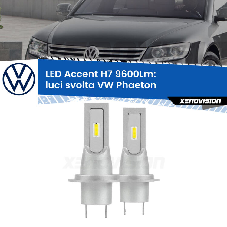 <strong>Kit LED Luci svolta per VW Phaeton</strong>  2002 - 2010.</strong> Coppia lampade <strong>H7</strong> senza ventola e ultracompatte per installazioni in fari senza spazi.