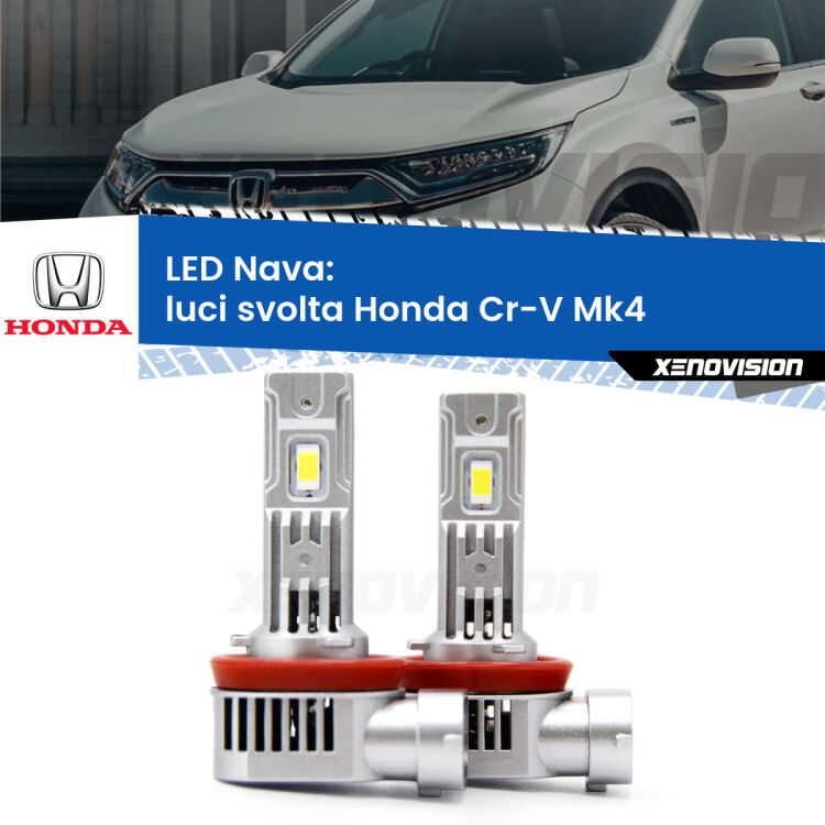 Luci svolta LED Honda Cr-V Mk4 2011 - 2015: Nava 20,000Lm <strong>Luci svolta LED no-spie per Honda Cr-V</strong> Mk4 2011 - 2015. Coppia lampade <strong>H11</strong>/H9/H8/H16(JP) modello Nava canbus, raffreddate a ventola.