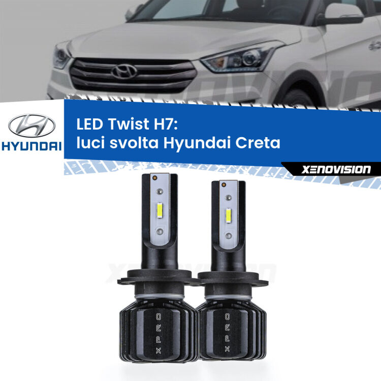 <strong>Kit luci svolta LED</strong> H7 per <strong>Hyundai Creta</strong>  2019 in poi. Compatte, impermeabili, senza ventola: praticamente indistruttibili. Top Quality.
