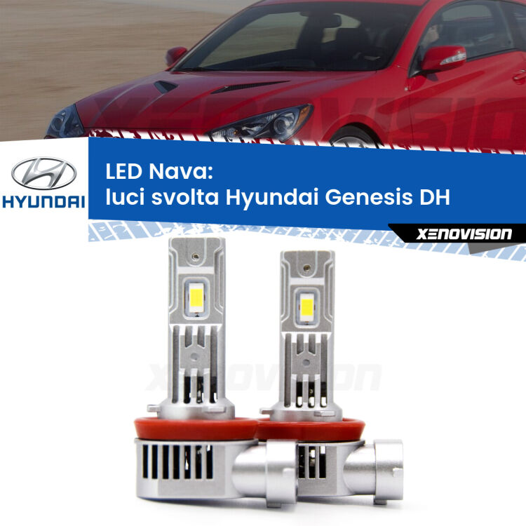 Luci svolta LED Hyundai Genesis DH 2014 in poi: Nava 20,000Lm <strong>Luci svolta LED no-spie per Hyundai Genesis</strong> DH 2014 in poi. Coppia lampade <strong>H11</strong>/H9/H8/H16(JP) modello Nava canbus, raffreddate a ventola.
