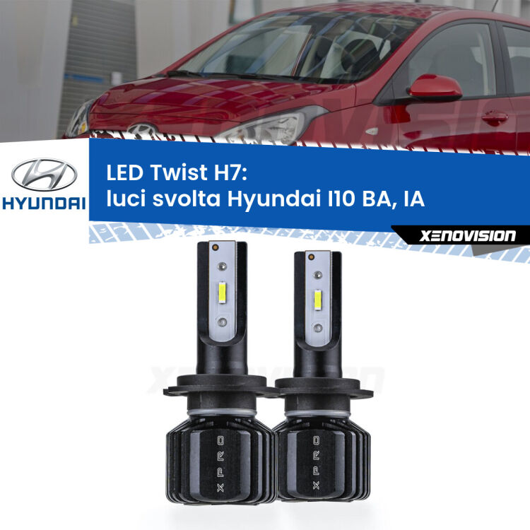 <strong>Kit luci svolta LED</strong> H7 per <strong>Hyundai I10</strong> BA, IA con luci svolta. Compatte, impermeabili, senza ventola: praticamente indistruttibili. Top Quality.
