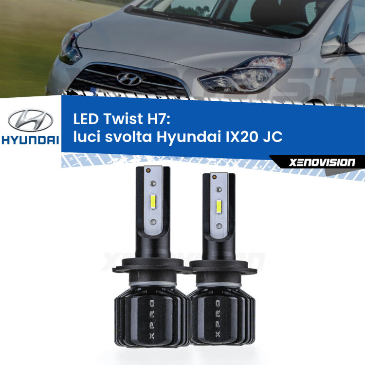 <strong>Kit luci svolta LED</strong> H7 per <strong>Hyundai IX20</strong> JC 2010 in poi. Compatte, impermeabili, senza ventola: praticamente indistruttibili. Top Quality.