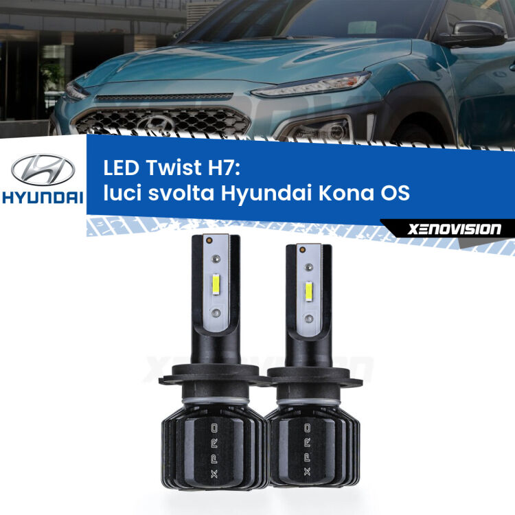<strong>Kit luci svolta LED</strong> H7 per <strong>Hyundai Kona</strong> OS 2017 in poi. Compatte, impermeabili, senza ventola: praticamente indistruttibili. Top Quality.