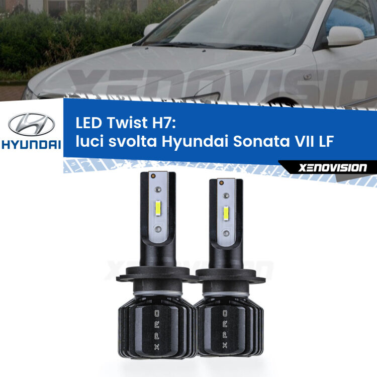 <strong>Kit luci svolta LED</strong> H7 per <strong>Hyundai Sonata VII</strong> LF 2014 in poi. Compatte, impermeabili, senza ventola: praticamente indistruttibili. Top Quality.