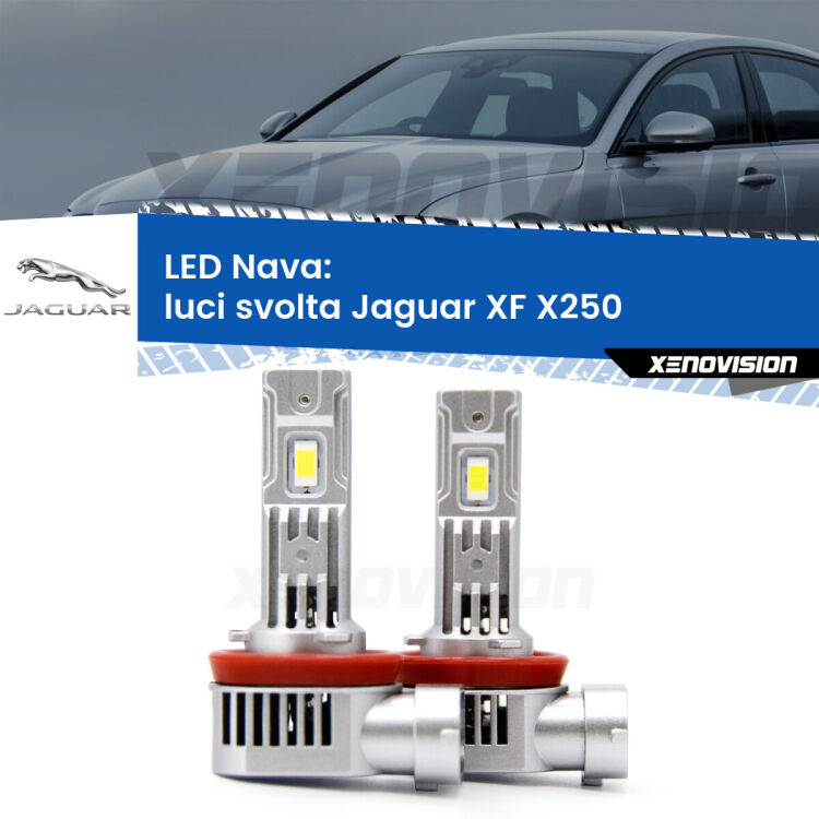 0 Luci svolta LED Jaguar XF X250 2007 - 2011: Nava 20,000Lm <strong>Luci svolta LED no-spie per Jaguar XF</strong> X250 2007 - 2011. Coppia lampade <strong>H11</strong>/H9/H8/H16(JP) modello Nava canbus, raffreddate a ventola.