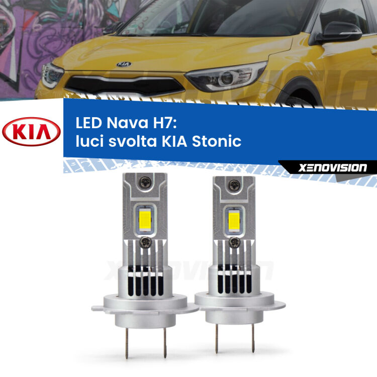 0 Luci svolta LED KIA Stonic  2017 in poi: H7 Nava <strong>Luci svolta LED no-spie per KIA Stonic</strong>  2017 in poi. Coppia lampade <strong>H7</strong> modello Nava canbus, raffreddate a ventola.