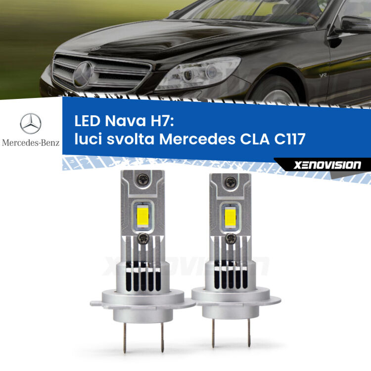 Luci svolta LED Mercedes CLA C117 2012 - 2019: H7 Nava <strong>Luci svolta LED no-spie per Mercedes CLA</strong> C117 2012 - 2019. Coppia lampade <strong>H7</strong> modello Nava canbus, raffreddate a ventola.