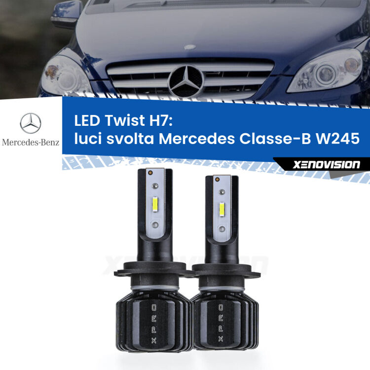 <strong>Kit luci svolta LED</strong> H7 per <strong>Mercedes Classe-B</strong> W245 2005 - 2011. Compatte, impermeabili, senza ventola: praticamente indistruttibili. Top Quality.