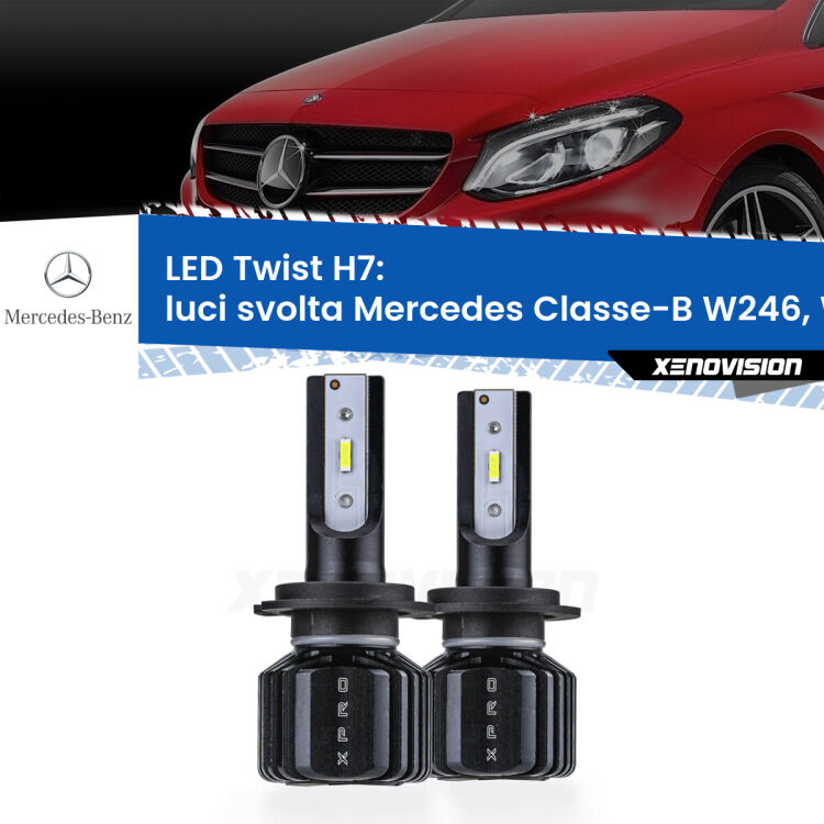 <strong>Kit luci svolta LED</strong> H7 per <strong>Mercedes Classe-B</strong> W246, W242 2011 - 2018. Compatte, impermeabili, senza ventola: praticamente indistruttibili. Top Quality.