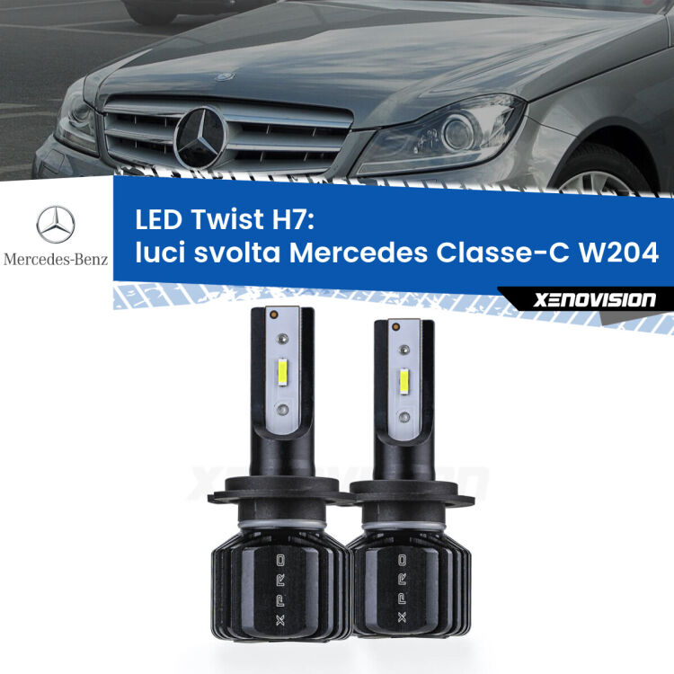 <strong>Kit luci svolta LED</strong> H7 per <strong>Mercedes Classe-C</strong> W204 2011 - 2014. Compatte, impermeabili, senza ventola: praticamente indistruttibili. Top Quality.