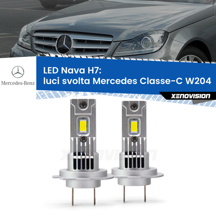 Luci svolta LED Mercedes Classe-C W204 2011 - 2014: H7 Nava <strong>Luci svolta LED no-spie per Mercedes Classe-C</strong> W204 2011 - 2014. Coppia lampade <strong>H7</strong> modello Nava canbus, raffreddate a ventola.
