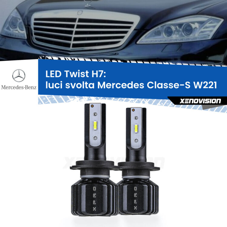 <strong>Kit luci svolta LED</strong> H7 per <strong>Mercedes Classe-S</strong> W221 2005 - 2013. Compatte, impermeabili, senza ventola: praticamente indistruttibili. Top Quality.