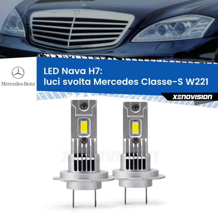 Luci svolta LED Mercedes Classe-S W221 2005 - 2013: H7 Nava <strong>Luci svolta LED no-spie per Mercedes Classe-S</strong> W221 2005 - 2013. Coppia lampade <strong>H7</strong> modello Nava canbus, raffreddate a ventola.