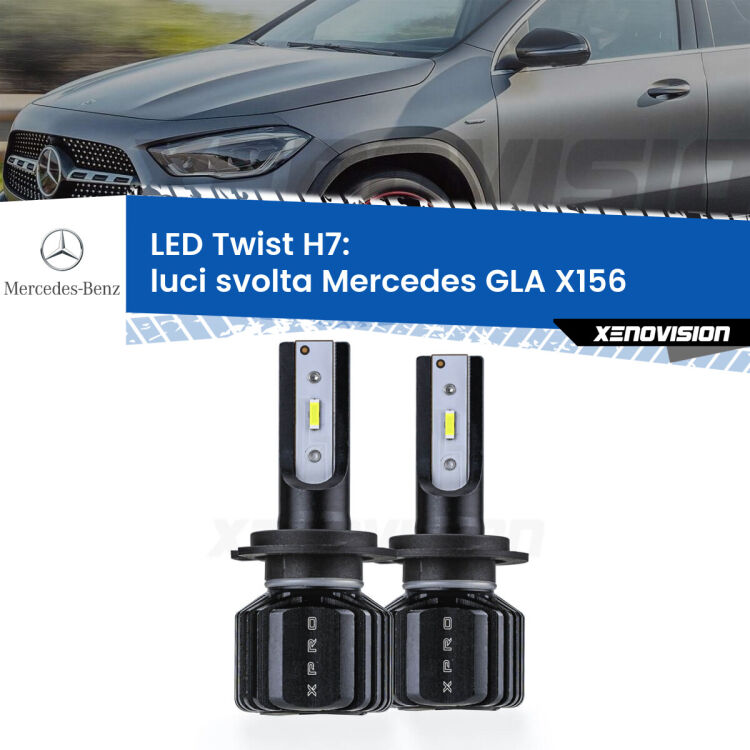 <strong>Kit luci svolta LED</strong> H7 per <strong>Mercedes GLA</strong> X156 2013 in poi. Compatte, impermeabili, senza ventola: praticamente indistruttibili. Top Quality.
