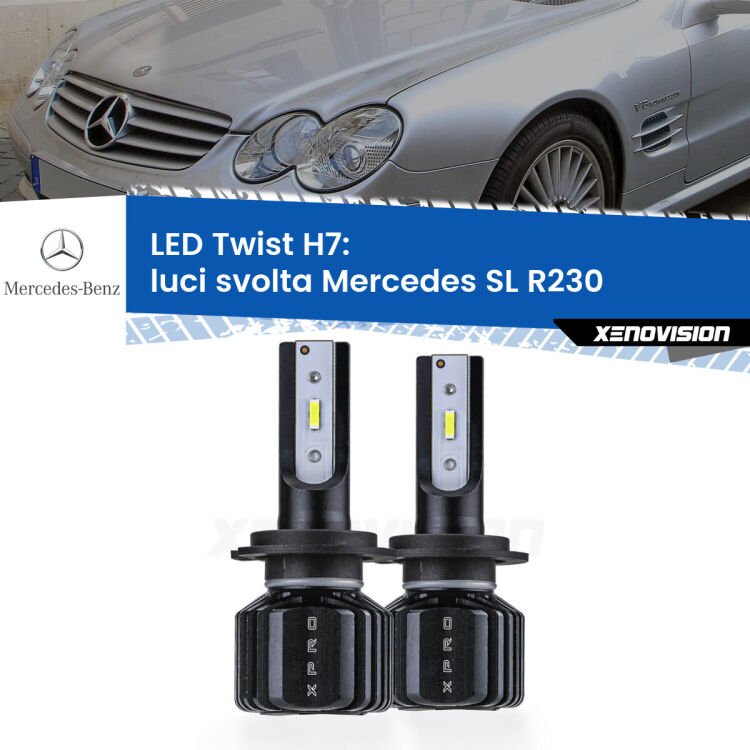 <strong>Kit luci svolta LED</strong> H7 per <strong>Mercedes SL</strong> R230 2001 - 2012. Compatte, impermeabili, senza ventola: praticamente indistruttibili. Top Quality.