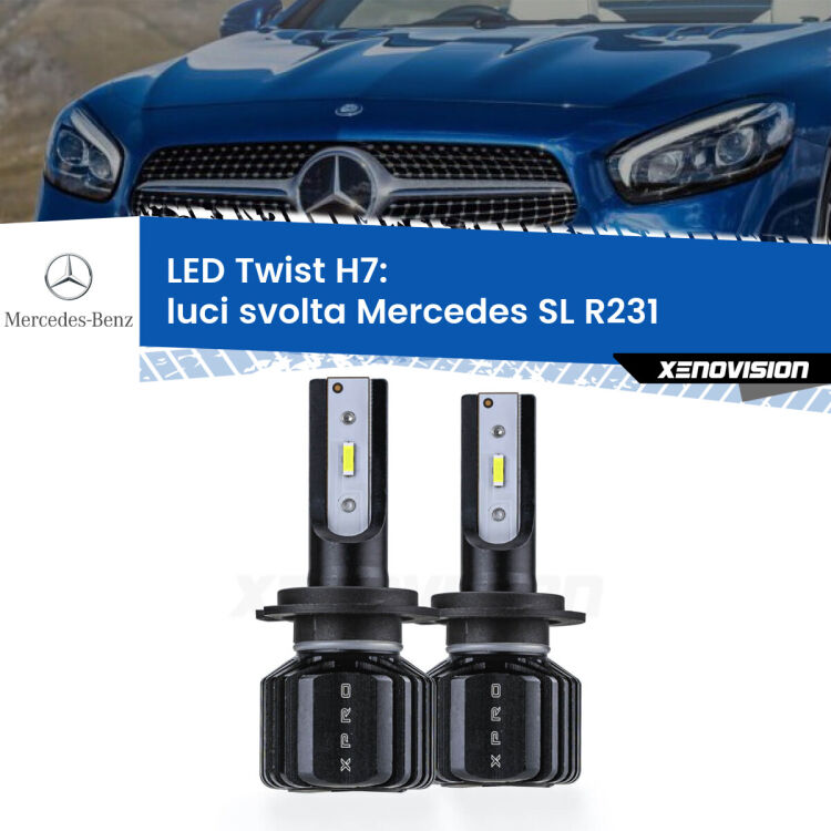 <strong>Kit luci svolta LED</strong> H7 per <strong>Mercedes SL</strong> R231 2012 in poi. Compatte, impermeabili, senza ventola: praticamente indistruttibili. Top Quality.