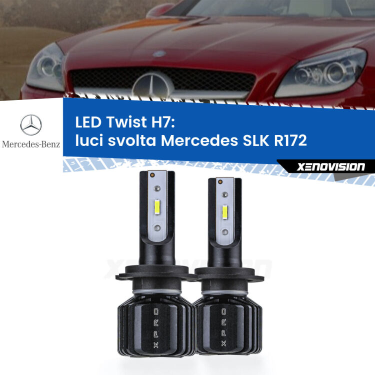 <strong>Kit luci svolta LED</strong> H7 per <strong>Mercedes SLK</strong> R172 2011 in poi. Compatte, impermeabili, senza ventola: praticamente indistruttibili. Top Quality.