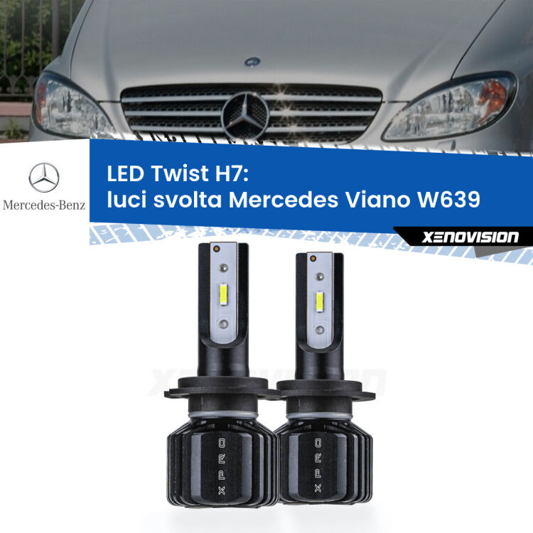 <strong>Kit luci svolta LED</strong> H7 per <strong>Mercedes Viano</strong> W639 2011 - 2007. Compatte, impermeabili, senza ventola: praticamente indistruttibili. Top Quality.