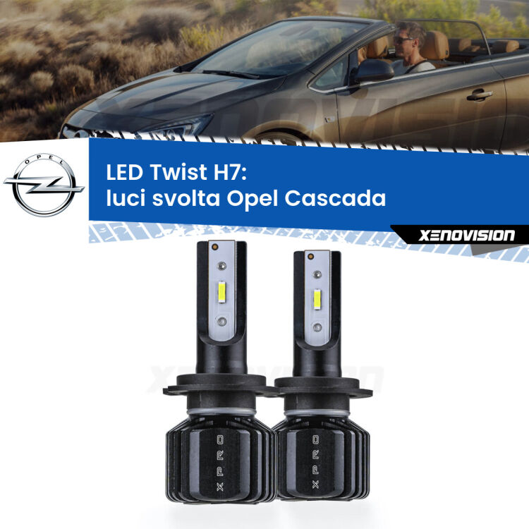 <strong>Kit luci svolta LED</strong> H7 per <strong>Opel Cascada</strong>  2013 - 2019. Compatte, impermeabili, senza ventola: praticamente indistruttibili. Top Quality.