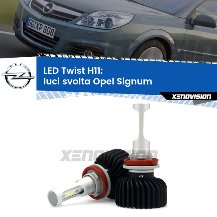 <strong>Kit luci svolta LED</strong> H11 per <strong>Opel Signum</strong>  2003 - 2005. Compatte, impermeabili, senza ventola: praticamente indistruttibili. Top Quality.