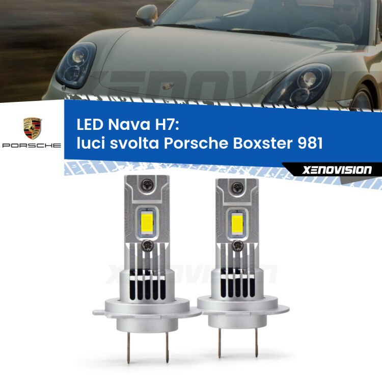 Luci svolta LED Porsche Boxster 981 2012 in poi: H7 Nava <strong>Luci svolta LED no-spie per Porsche Boxster</strong> 981 2012 in poi. Coppia lampade <strong>H7</strong> modello Nava canbus, raffreddate a ventola.