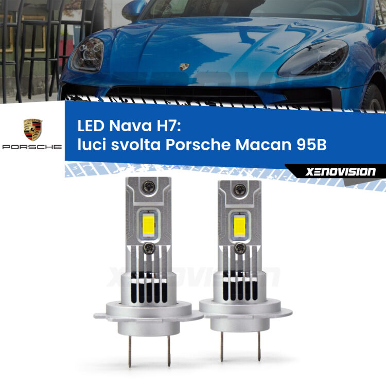 Luci svolta LED Porsche Macan 95B 2014 - 2018: H7 Nava <strong>Luci svolta LED no-spie per Porsche Macan</strong> 95B 2014 - 2018. Coppia lampade <strong>H7</strong> modello Nava canbus, raffreddate a ventola.